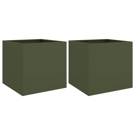 Vaso per fioriera aiuola rialzata piante fiori giardino terrazze set da 2 oliva 49 x 47 x 46 cm verde acciaio 02_0039086
