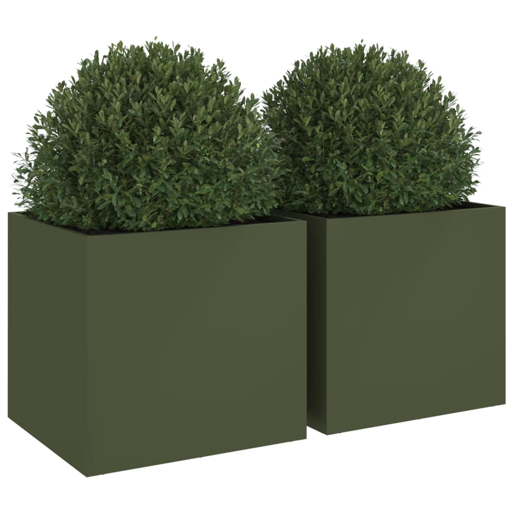 Fioriere 2 pz Verde Oliva 49x47x46 cm in Acciaio 841566