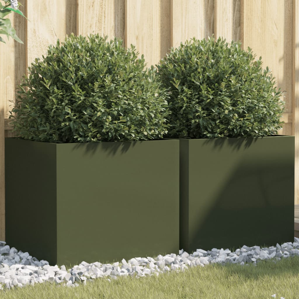 Fioriere 2 pz Verde Oliva 49x47x46 cm in Acciaio 841566