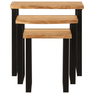 Tavolini a Incastro 3 pz Bordi Vivi in Legno Massello di Acacia 372760