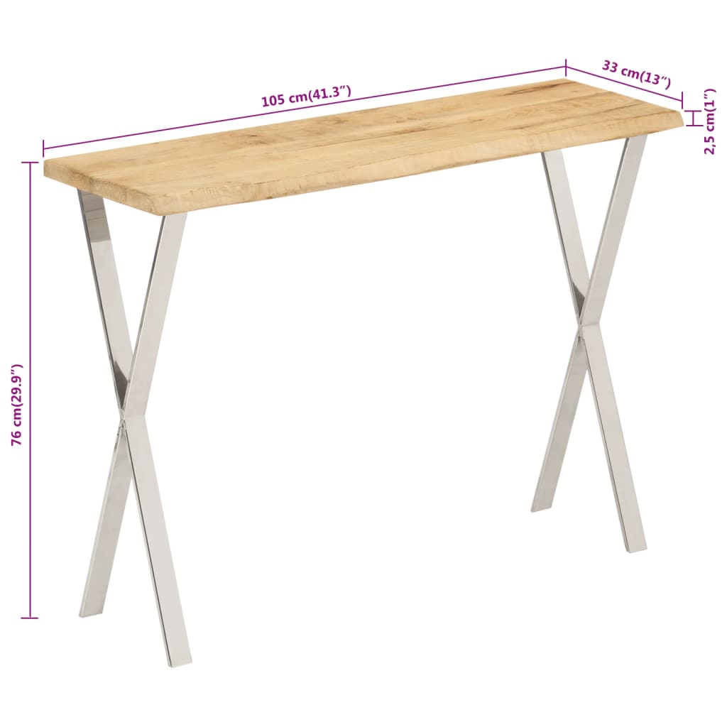 Tavolo Consolle Bordi Vivi 105x33x76 cm Legno Massello di Mango
