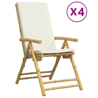 vidaXL Sedie da Giardino Reclinabili 4 pz Cuscini Bianco Crema Bambù