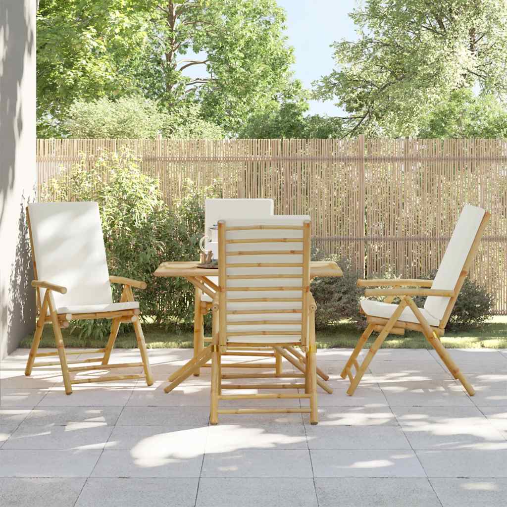 vidaXL Sedie da Giardino Reclinabili 4 pz Cuscini Bianco Crema Bambù