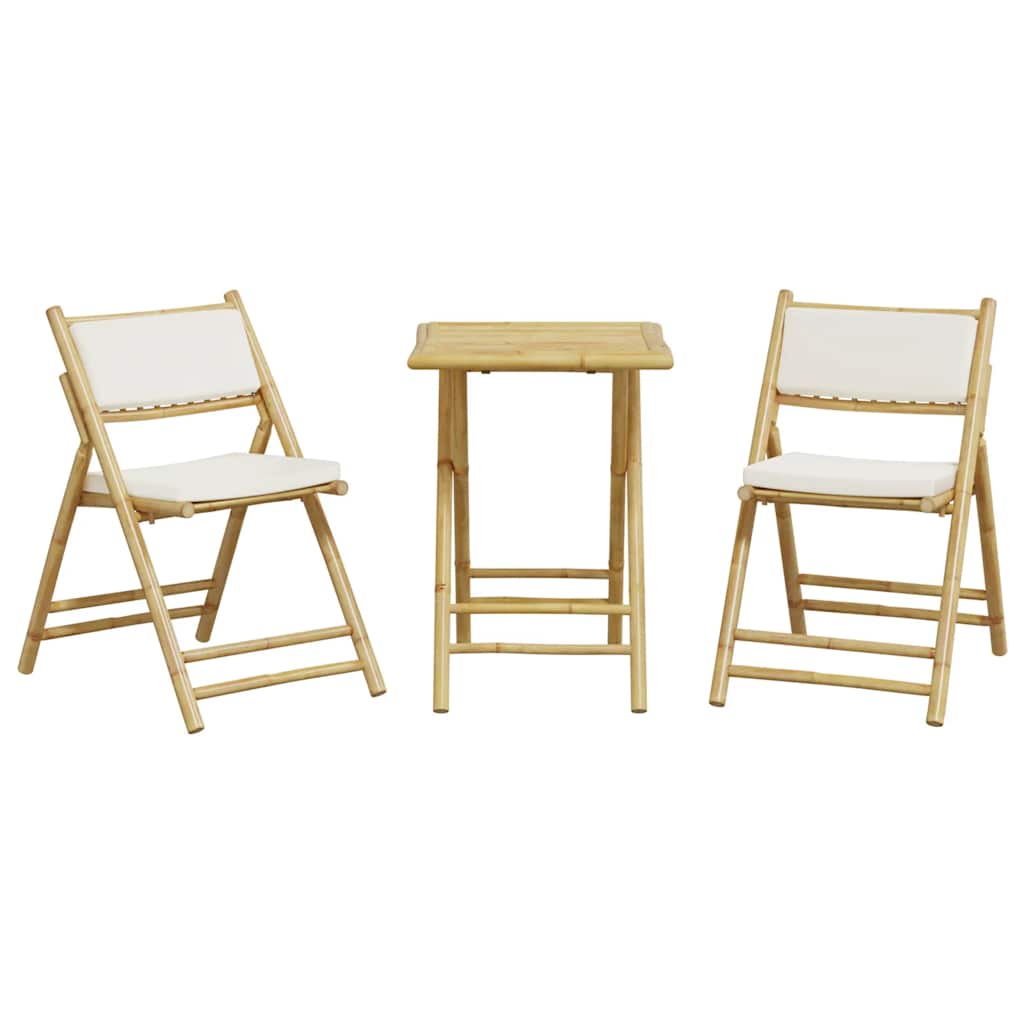 Set da Bistrot Pieghevole 3 pz Cuscini Bianco Crema in Bambù 3208933