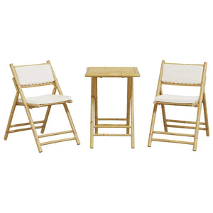 Set da Bistrot Pieghevole 3 pz Cuscini Bianco Crema in Bambù 3208933