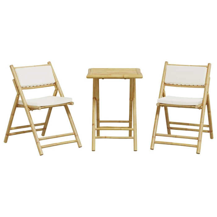 Set da Bistrot Pieghevole 3 pz Cuscini Bianco Crema in Bambù 3208933