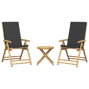 Set da Bistrot Pieghevole 3pz con Cuscini Grigio Scuro Bambù