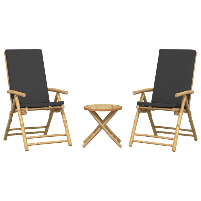 Set da Bistrot Pieghevole 3pz con Cuscini Grigio Scuro Bambù