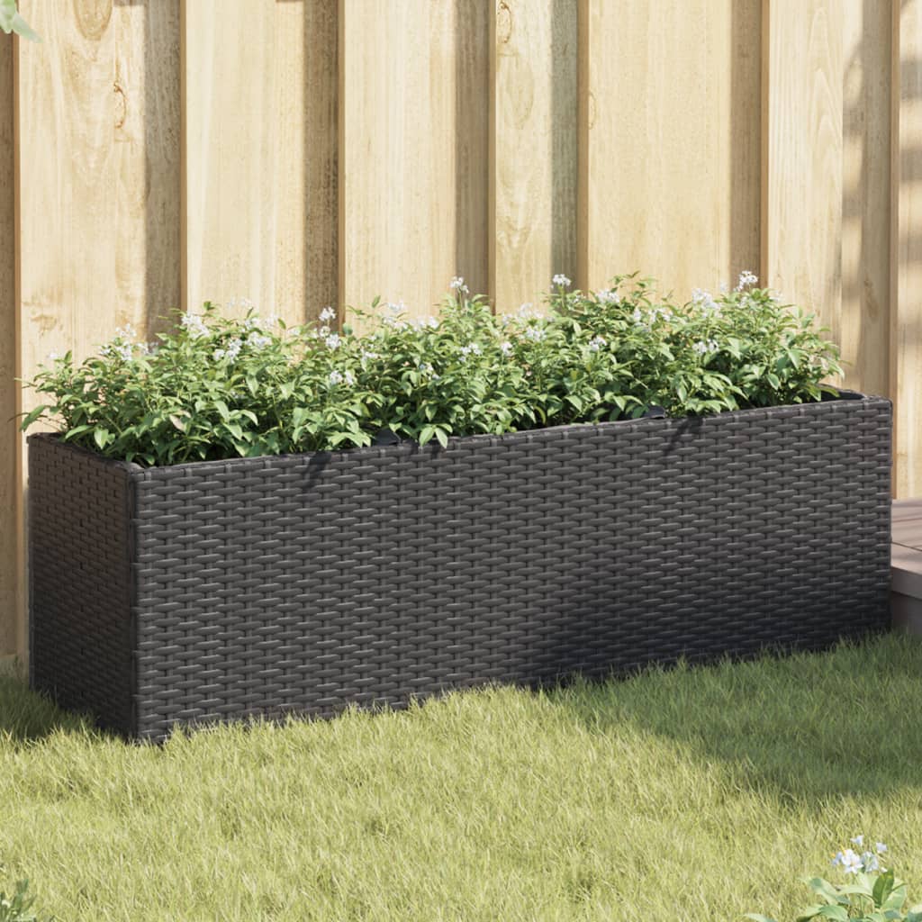 Fioriere da Giardino con 3 Vasi Nere 105x30x32 cm in Polyrattan 3210522