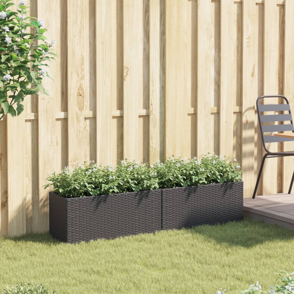 Fioriere da Giardino con 2 Vasi Nere 72x30x32 cm in Polyrattan 3210528