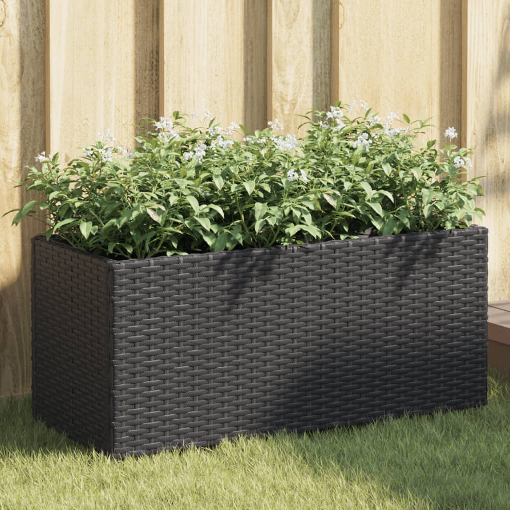 Fioriere da Giardino con 2 Vasi Nere 72x30x32 cm in Polyrattan 3210528