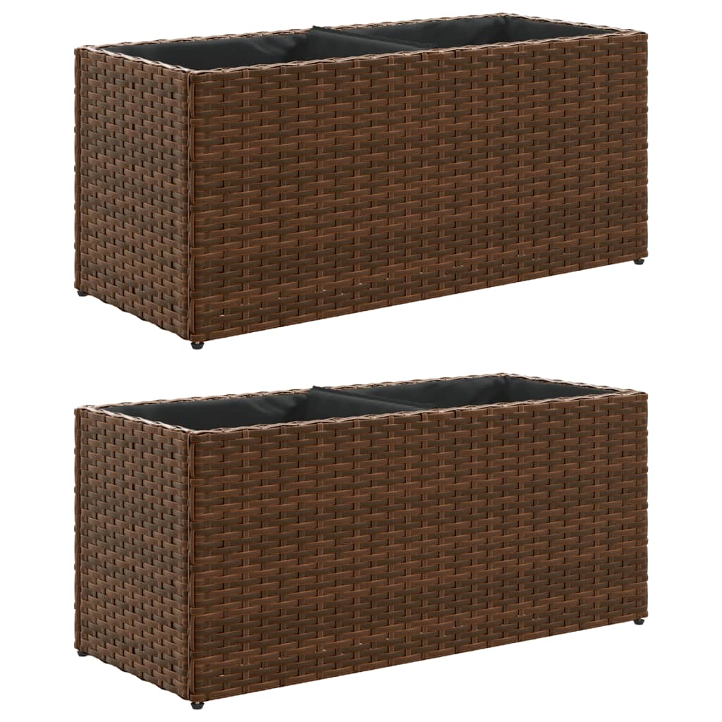 vidaXL Fioriere da Giardino con 2 Vasi Marrone 72x30x32 cm Polyrattan