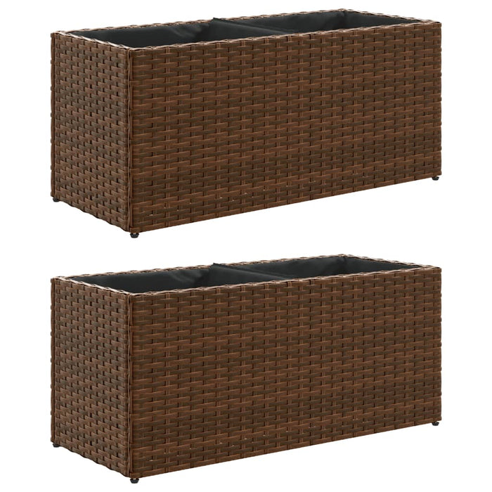 vidaXL Fioriere da Giardino con 2 Vasi Marrone 72x30x32 cm Polyrattan
