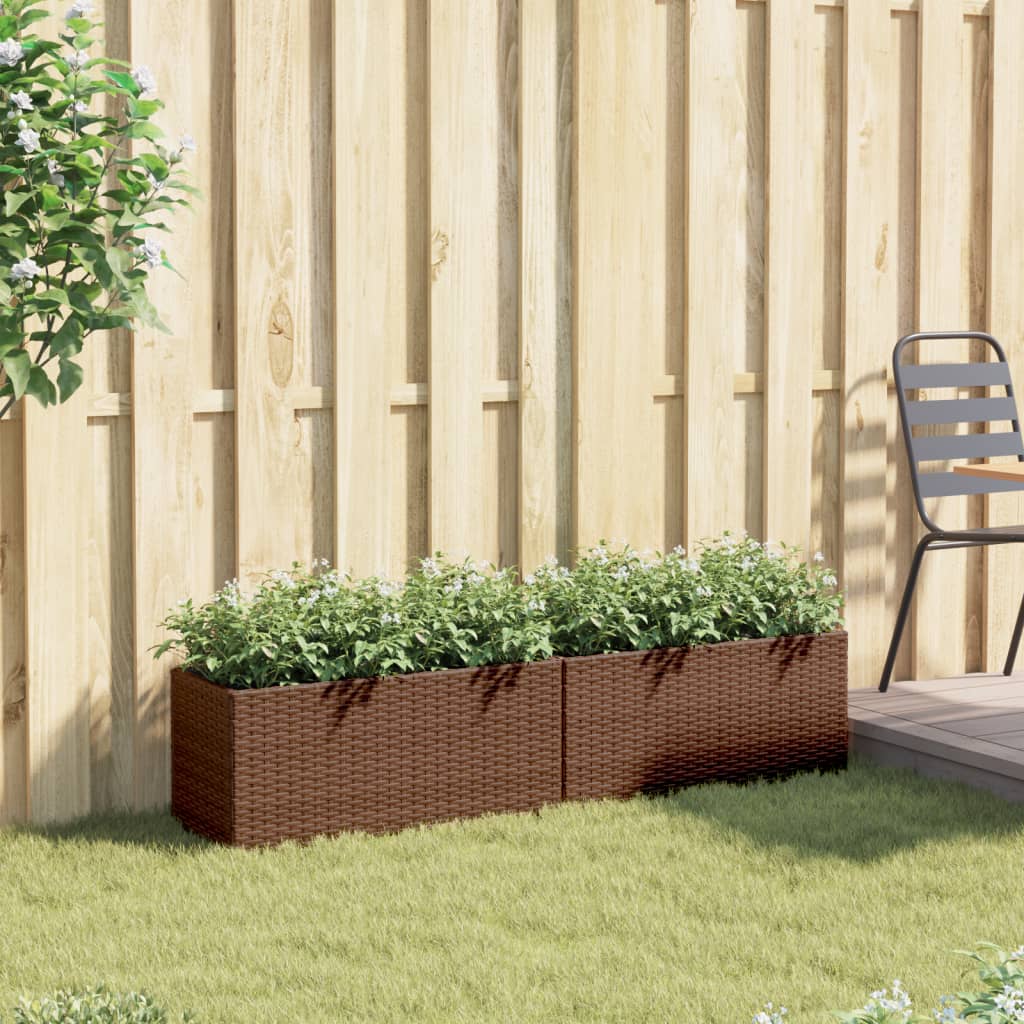 vidaXL Fioriere da Giardino con 2 Vasi Marrone 72x30x32 cm Polyrattan