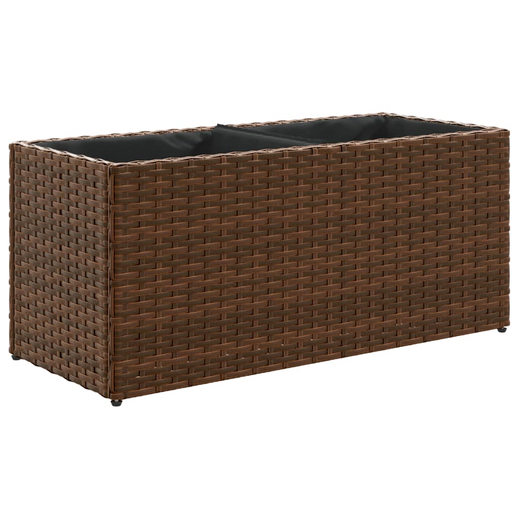 vidaXL Fioriere da Giardino con 2 Vasi Marrone 72x30x32 cm Polyrattan
