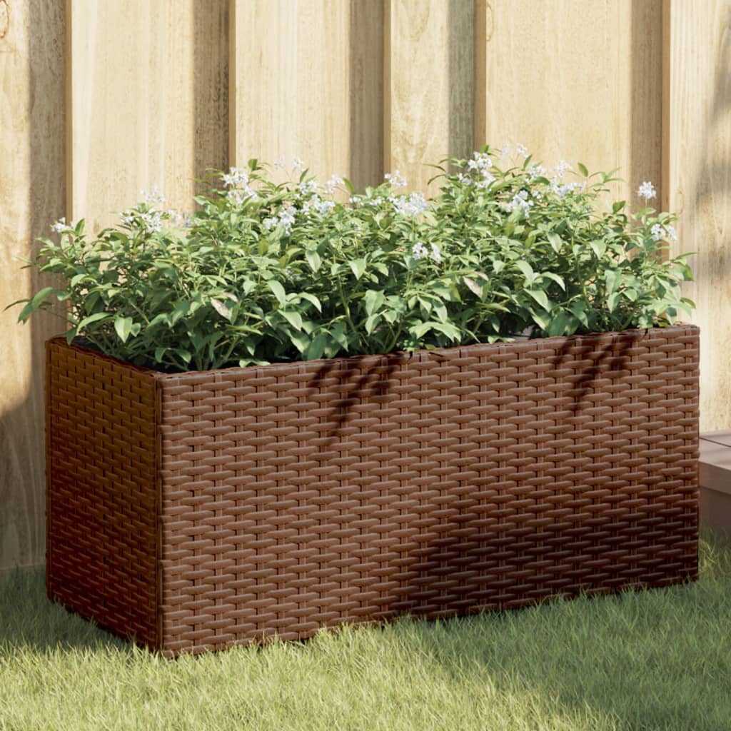 vidaXL Fioriere da Giardino con 2 Vasi Marrone 72x30x32 cm Polyrattan