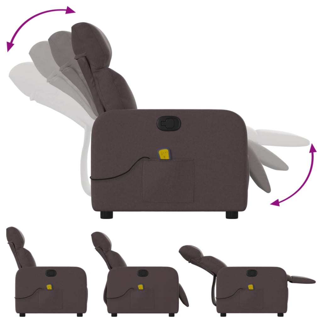 Poltrona Massaggiante Reclinabile Marrone Scuro in Tessuto 374179