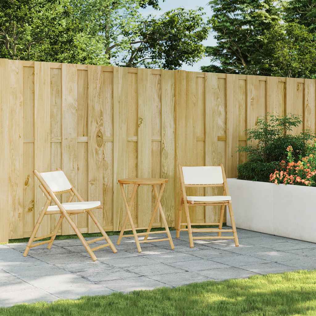 Sedie da Bistrot Pieghevoli 2 pz Cuscini Bianco Crema in Bambù