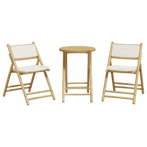 Set da Bistrot Pieghevole 3 pz Cuscini Bianco Crema in Bambù 365872