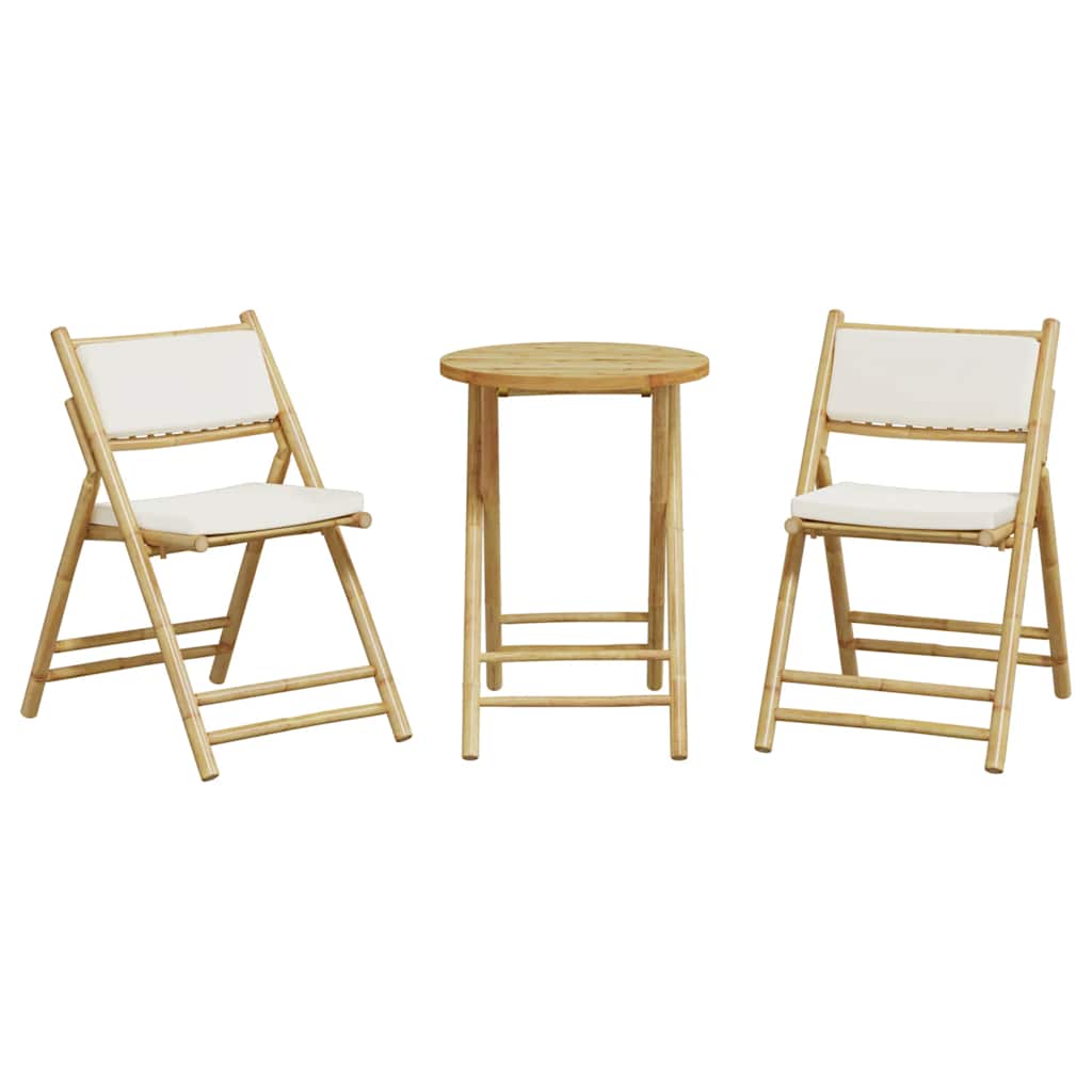 Set da Bistrot Pieghevole 3 pz Cuscini Bianco Crema in Bambù 365872