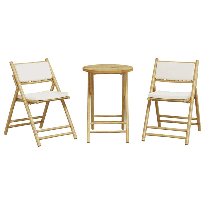 Set da Bistrot Pieghevole 3 pz Cuscini Bianco Crema in Bambù 365872