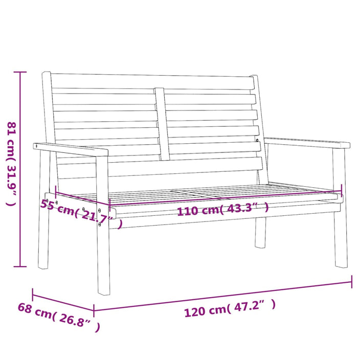 Panca Divano da Giardino-Sofa da Giardino-Divano da esterno 120 cm in Legno Massello di Acacia
