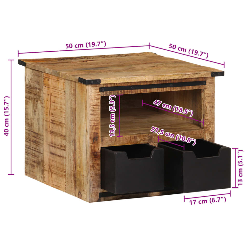 Tavolino da Salotto con Cassetti 50x50x40 cm Massello di Mango 374054