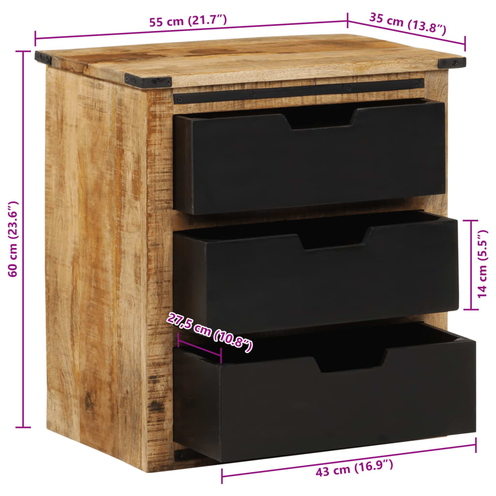 Credenza cassettiera armadio mobile contenitore organizer per cucina soggiorno salotto con 3 cassetti 55 x 35 x 60 cm legno massello di mango marrone 02_0029737