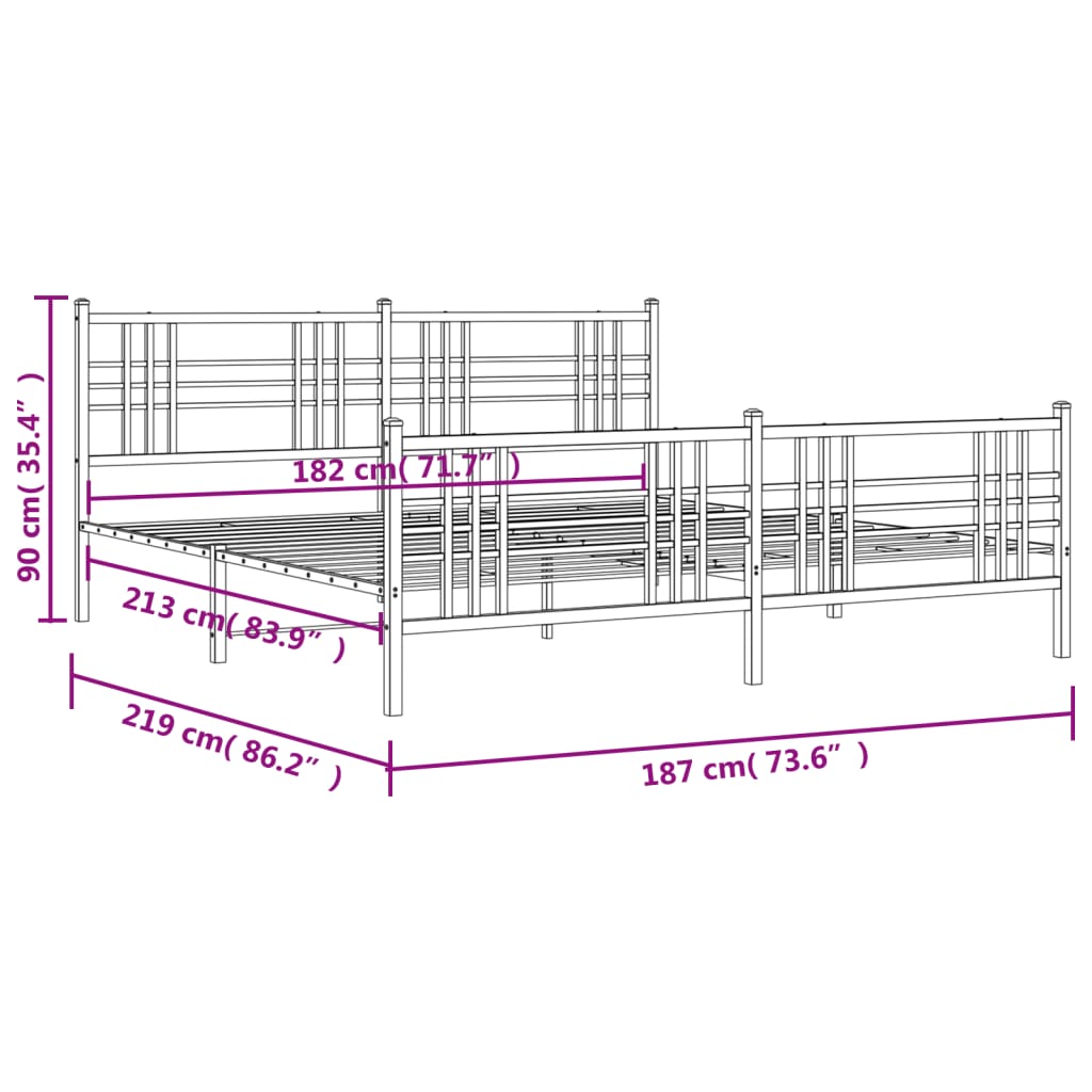 Giroletto con Testiera e Pediera Metallo Nero 183x213 cm 376347
