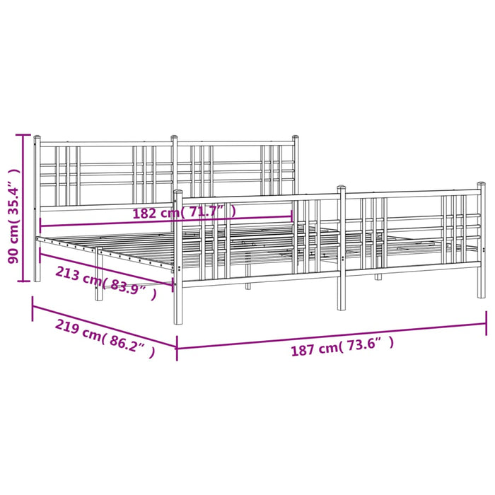 Giroletto con Testiera e Pediera Metallo Nero 183x213 cm 376347