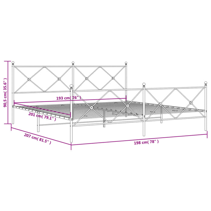 Giroletto con Testiera e Pediera Metallo Bianco 193x203 cm 376575