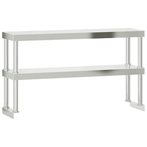 Ripiano per Tavolo da Lavoro 2 Piani 110x30x65 cm Acciaio Inox 376449