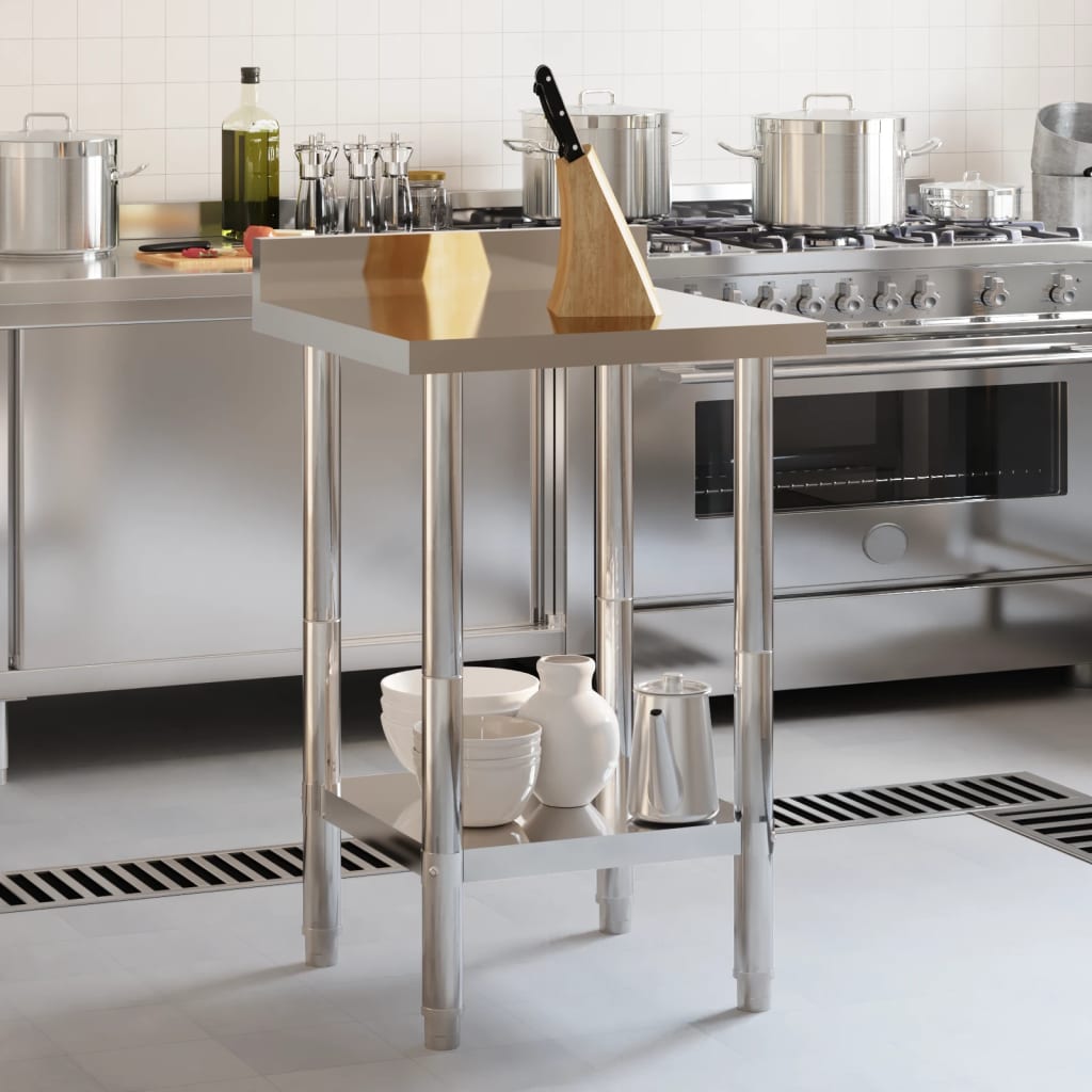 Tavolo Lavoro da Cucina con Paraschizzi 55x55x93cm Acciaio Inox 376456