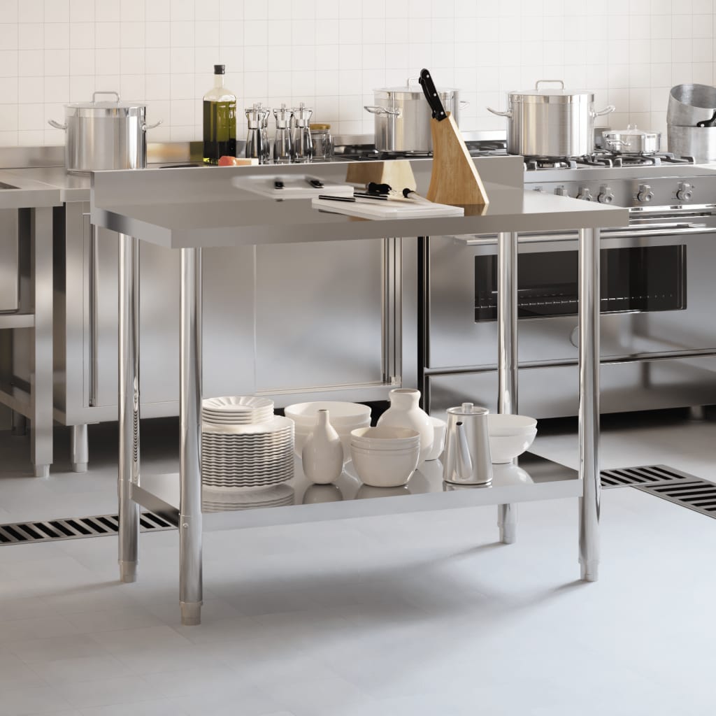 Tavolo Lavoro Cucina con Paraschizzi 110x55x93cm Acciaio Inox 376458