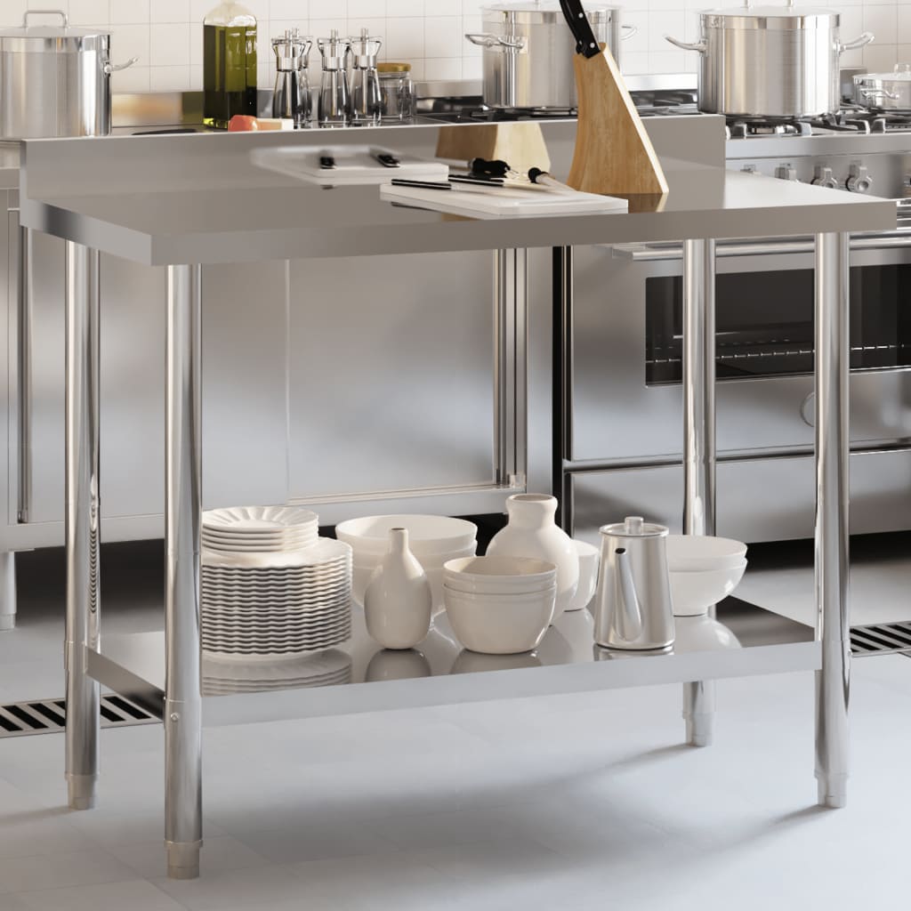 Tavolo Lavoro Cucina con Paraschizzi 110x55x93cm Acciaio Inox 376458