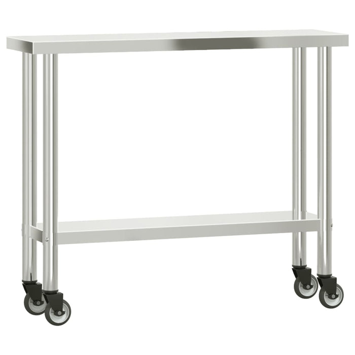 Tavolo da Lavoro Cucina con Ruote 110x30x85 cm in Acciaio Inox 376461