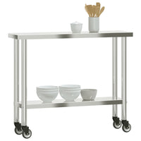 Tavolo da Lavoro Cucina con Ruote 110x30x85 cm in Acciaio Inox 376461