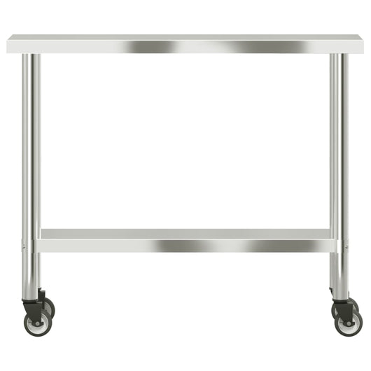 Tavolo da lavoro professionale da cucina con ruote 110 x 30 x 85 cm acciaio inox 02_0045413