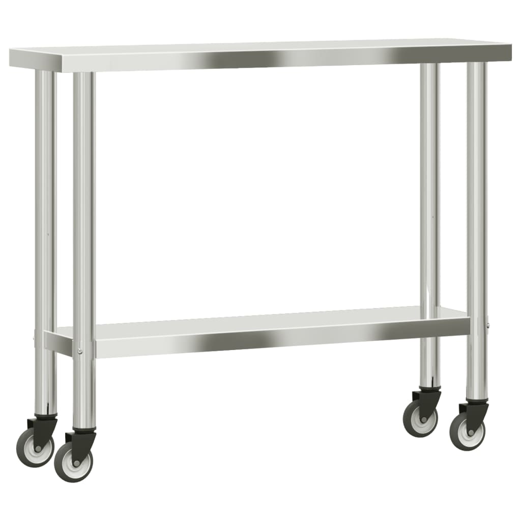 Tavolo da Lavoro Cucina con Ruote 110x30x85 cm in Acciaio Inox 376461