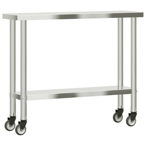 Tavolo da Lavoro Cucina con Ruote 110x30x85 cm in Acciaio Inox 376461