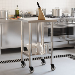 Tavolo da Lavoro Cucina con Ruote 55x55x85 cm in Acciaio Inox 376462