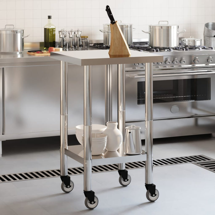 Tavolo da Lavoro Cucina con Ruote 55x55x85 cm in Acciaio Inox 376462