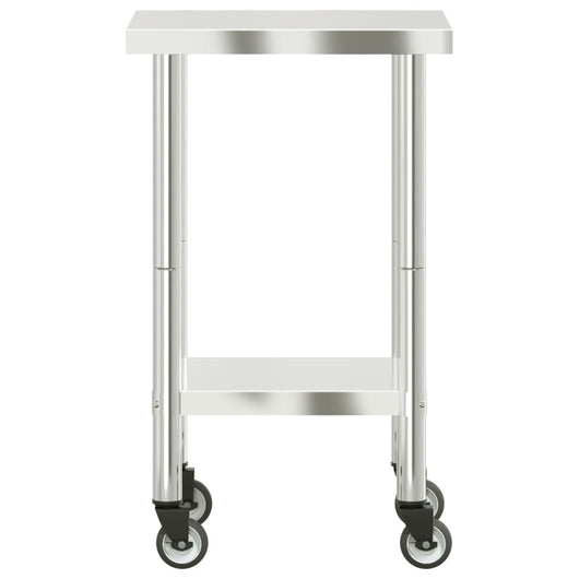 Tavolo da lavoro professionale da cucina con ruote 55 x 55 x 85 cm acciaio inox 02_0045414