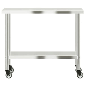 Tavolo da Lavoro Cucina con Ruote 110x55x85 cm in Acciaio Inox 376464