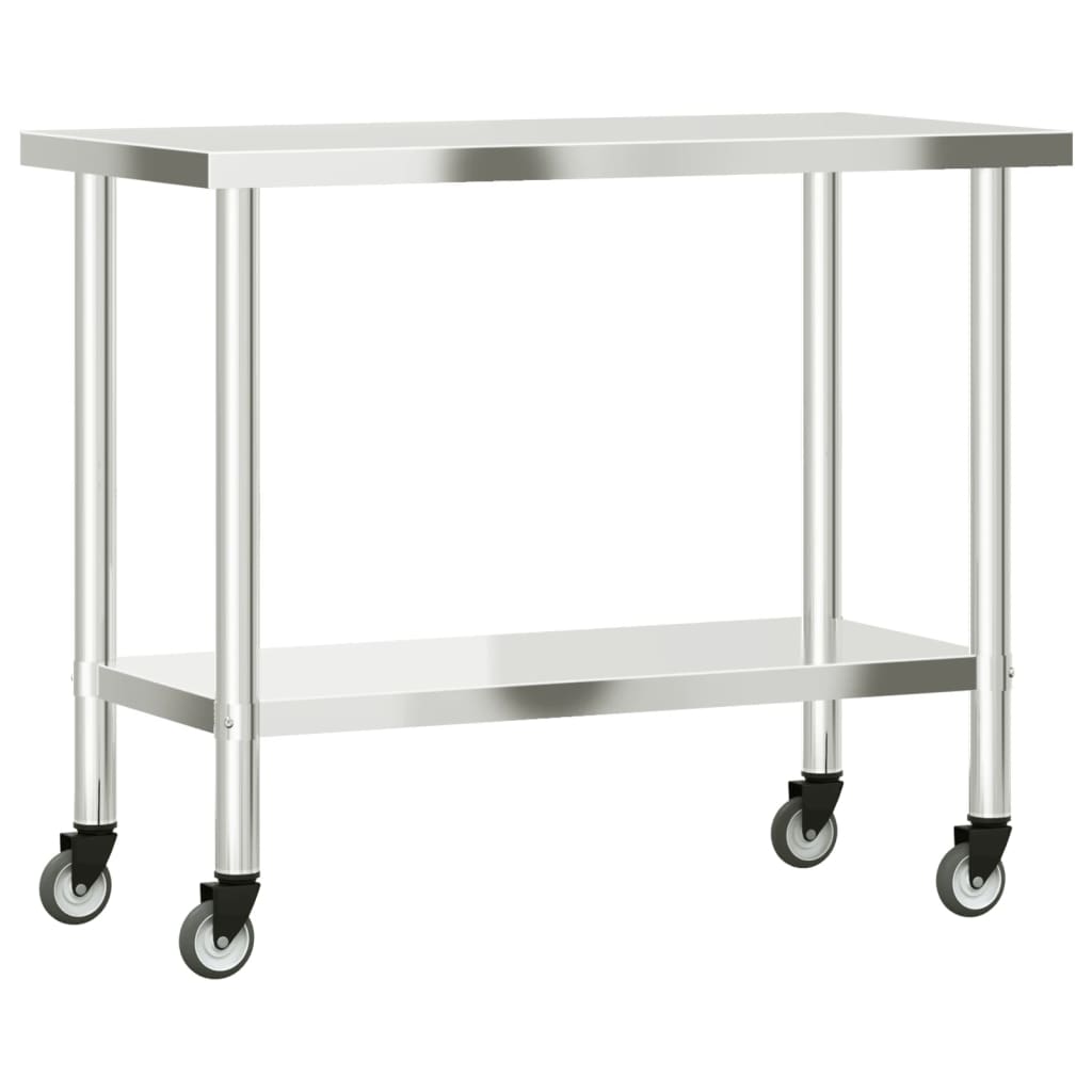 Tavolo da Lavoro Cucina con Ruote 110x55x85 cm in Acciaio Inox 376464