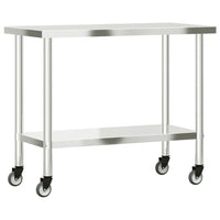 Tavolo da Lavoro Cucina con Ruote 110x55x85 cm in Acciaio Inox 376464