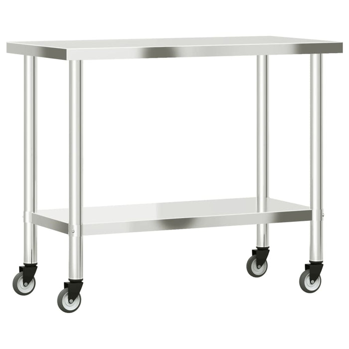 Tavolo da Lavoro Cucina con Ruote 110x55x85 cm in Acciaio Inox 376464