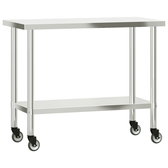 Tavolo da Lavoro Cucina con Ruote 110x55x85 cm in Acciaio Inox 376467