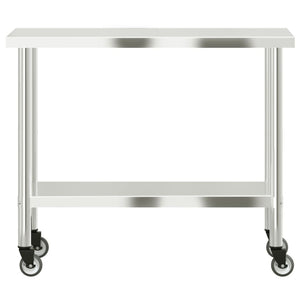 Tavolo da Lavoro Cucina con Ruote 110x55x85 cm in Acciaio Inox 376467