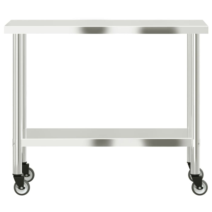 Tavolo da Lavoro Cucina con Ruote 110x55x85 cm in Acciaio Inox 376467